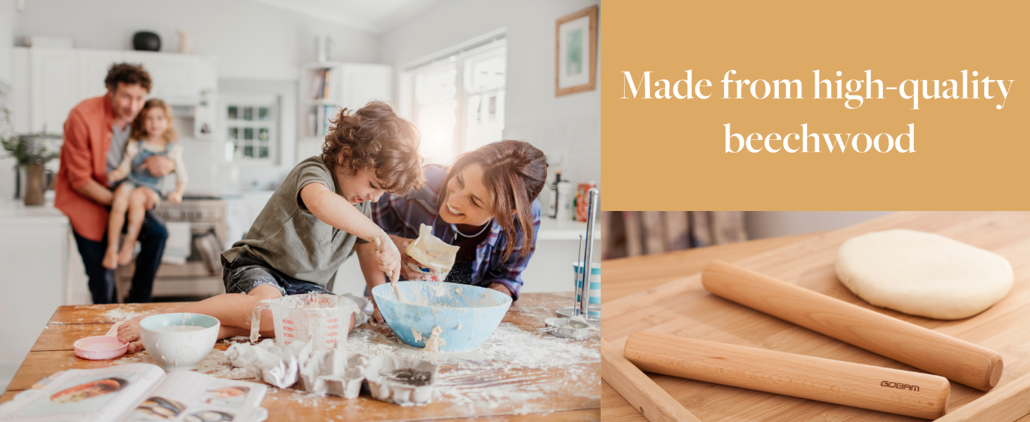 GOBAM Wood Rolling Pin, Small - Dough Roller for Pasta, Cookies, Pie, Pizza, Chapati, Fondant, Rolling Pins for Baking, Bread Making Tools and Supplies - 11 x 1.38 Inches