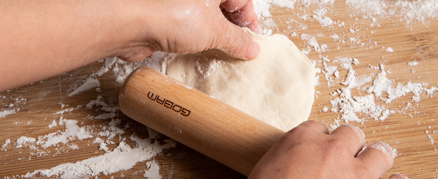 GOBAM Wood Rolling Pin, Small - Dough Roller for Pasta, Cookies, Pie, Pizza, Chapati, Fondant, Rolling Pins for Baking, Bread Making Tools and Supplies - 11 x 1.38 Inches