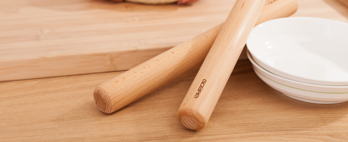 GOBAM Wood Rolling Pin, Small - Dough Roller for Pasta, Cookies, Pie, Pizza, Chapati, Fondant, Rolling Pins for Baking, Bread Making Tools and Supplies - 11 x 1.38 Inches