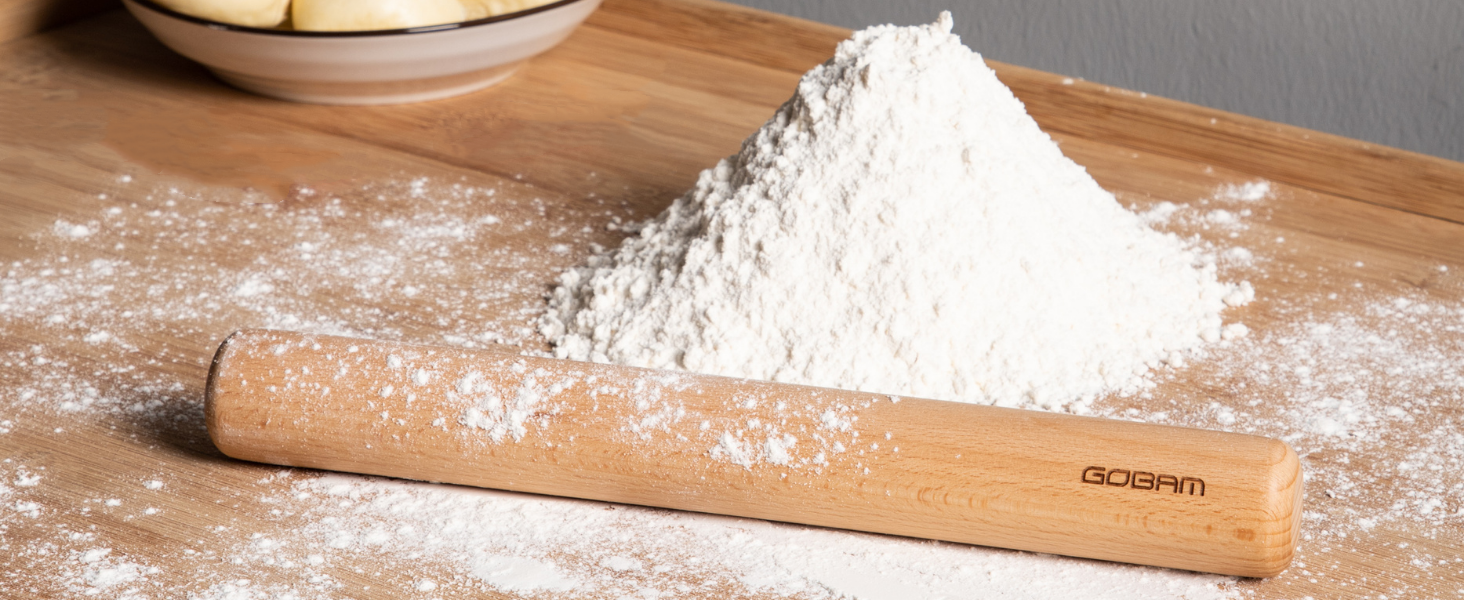 GOBAM Wood Rolling Pin, Small - Dough Roller for Pasta, Cookies, Pie, Pizza, Chapati, Fondant, Rolling Pins for Baking, Bread Making Tools and Supplies - 11 x 1.38 Inches