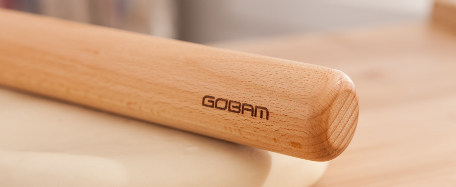 GOBAM Wood Rolling Pin, Small - Dough Roller for Pasta, Cookies, Pie, Pizza, Chapati, Fondant, Rolling Pins for Baking, Bread Making Tools and Supplies - 11 x 1.38 Inches