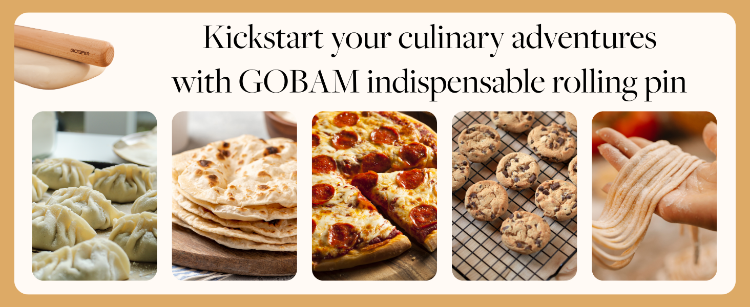 GOBAM Wood Rolling Pin, Small - Dough Roller for Pasta, Cookies, Pie, Pizza, Chapati, Fondant, Rolling Pins for Baking, Bread Making Tools and Supplies - 11 x 1.38 Inches