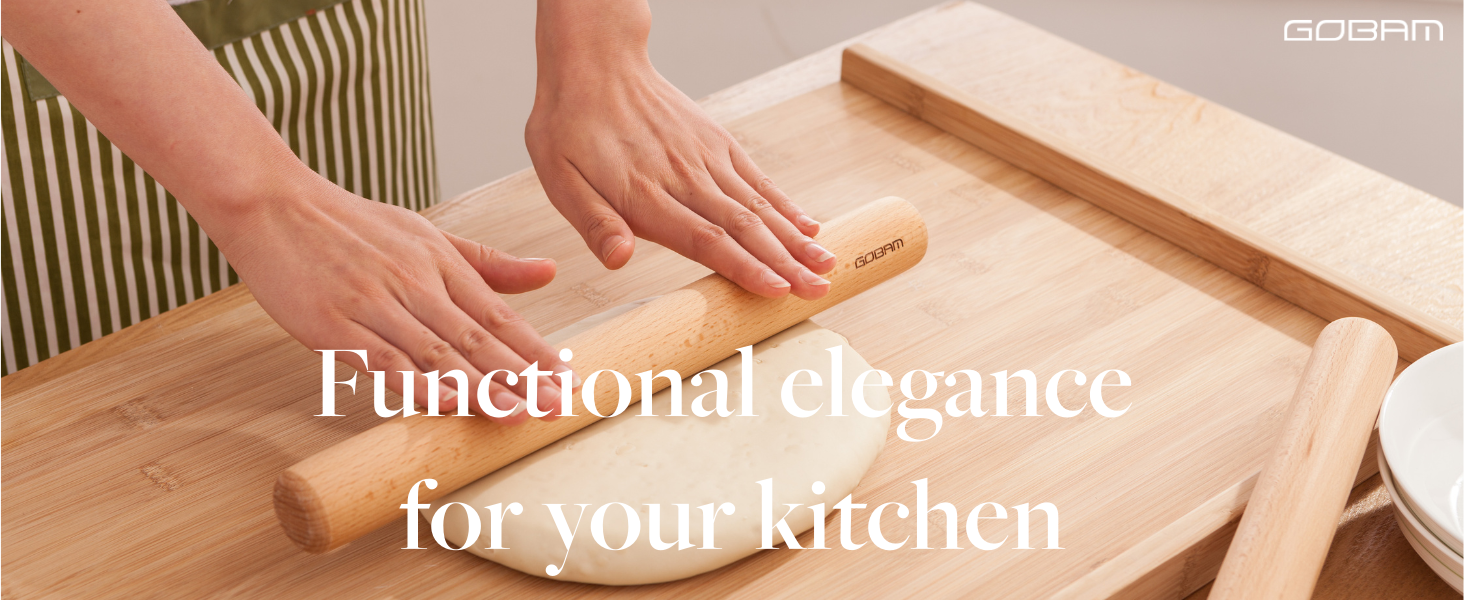 GOBAM Wood Rolling Pin, Small - Dough Roller for Pasta, Cookies, Pie, Pizza, Chapati, Fondant, Rolling Pins for Baking, Bread Making Tools and Supplies - 11 x 1.38 Inches