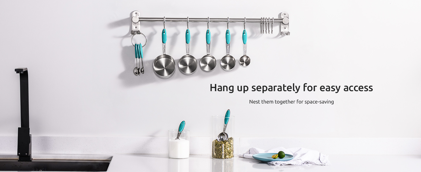 Measuring Cups : U-Taste 18/8 Stainless Steel Measuring Cups and Spoons Set of 10 Piece, Upgraded Thickness Handle (Teal)