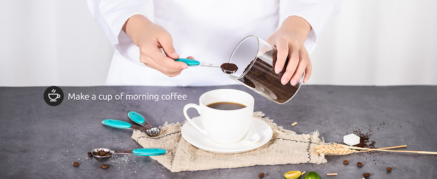 Measuring Cups : U-Taste 18/8 Stainless Steel Measuring Cups and Spoons Set of 10 Piece, Upgraded Thickness Handle (Teal)