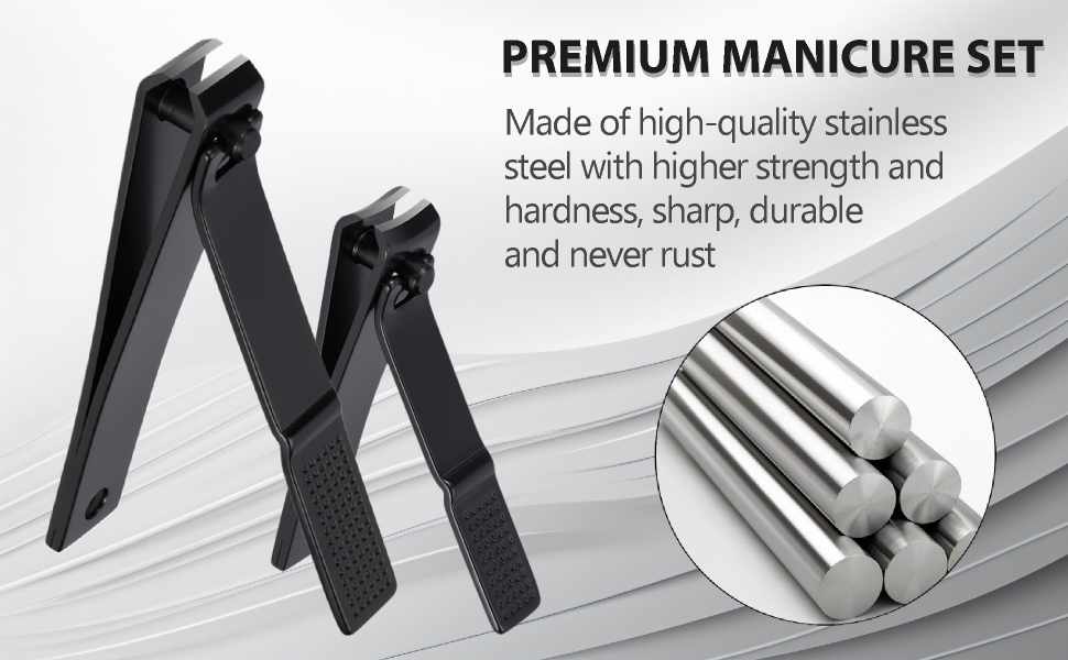 Nail Clipper Set, Ultra Sharp Black Stainless Steel Fingernail & Toenails Clipper and Nail File with Leather Travel Case,Great Christmas Gift,Stocking Stuffers for Men and Women