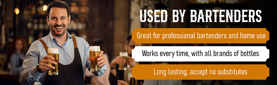 Bartender Bottle Openers, Beer Bottle Openers, Speed Openers 3 Pack by Premium Cold One. Professional Grade: Rubber Coated, Stainless Steel. Large, 7 inch