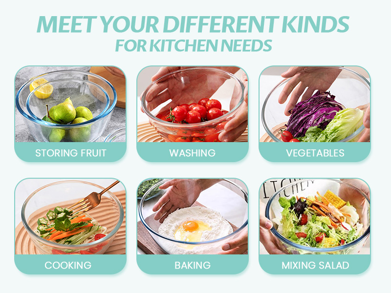 Luvan Glass Mixing Bowls with Lids Set(4.5QT, 2.7QT, 1.1QT)-Large Glass Mixing Bowls, Clear Salad Bowl for Baking, Cooking, Serving, Food Prep, 3PC Nesting Bowls for Kitchen Storage & Dishwasher Safe