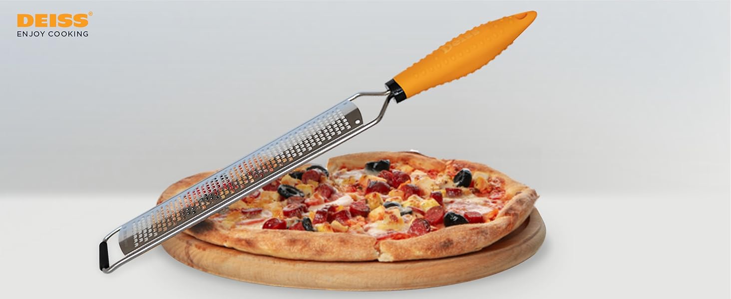 Deiss PRO Lemon Zester & Heavy Duty Cheese Grater & Vegetable Grater - Parmesan Cheese Lemon, Garlic, Nutmeg, Chocolate, Fruits, Vegetables, Ginger Grater - Cheese Shredder & Stainless Steel Grater