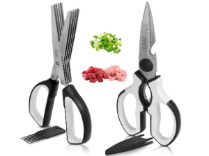 Kitchen Shears by Gidli - Liftime Replacement Warranty* - Includes Seafood Scissors As a Bonus - Heavy Duty Utility Stainless Steel All Purpose Ultra Sharp Scissors for Food/Cooking
