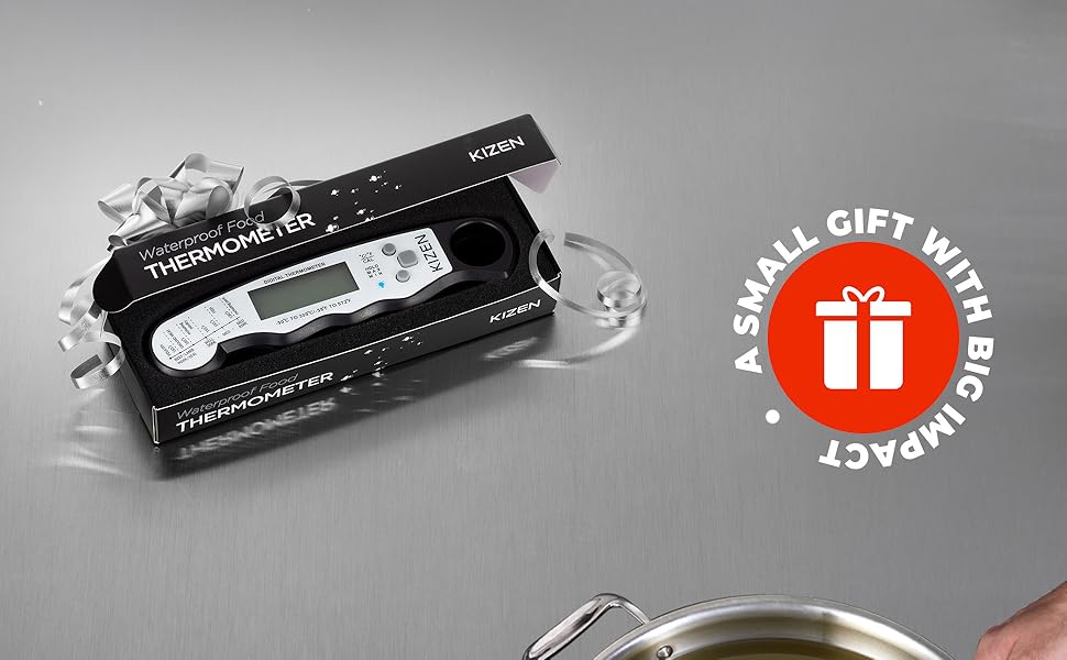 KIZEN Instant Read Meat Thermometer Digital - Food Thermometer for Cooking, Grill, Oven, BBQ - IP67 Rated Waterproof - Large Backlit Display and Magnetic Back