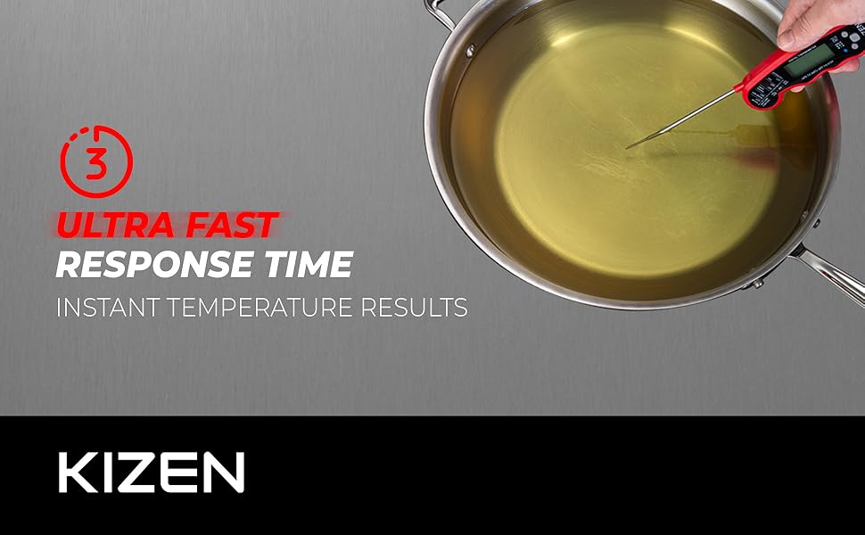 KIZEN Instant Read Meat Thermometer Digital - Food Thermometer for Cooking, Grill, Oven, BBQ - IP67 Rated Waterproof - Large Backlit Display and Magnetic Back