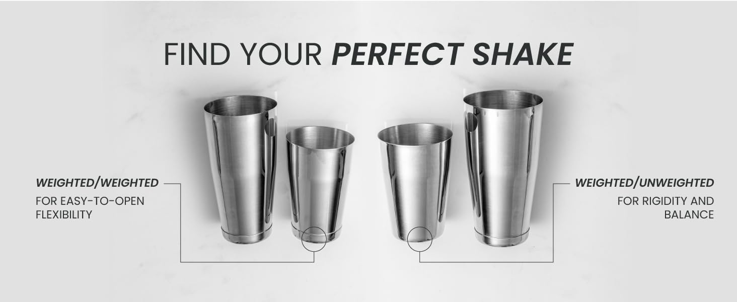 A Bar Above Professional Boston Shakers Set 18 oz Weighted and Unweighted Stainless Steel Cocktail Shaker Set for Bartenders, Premium 304 Steel Bar Shaker, Essential Bartending Tools for Mixing Drinks