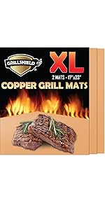 2 Extra Large Copper Grill and Bake Mats - Best Gift - 17 X 23 inches Non Stick Mats for BBQ Griddle Baking, Reusable and Easy to Clean