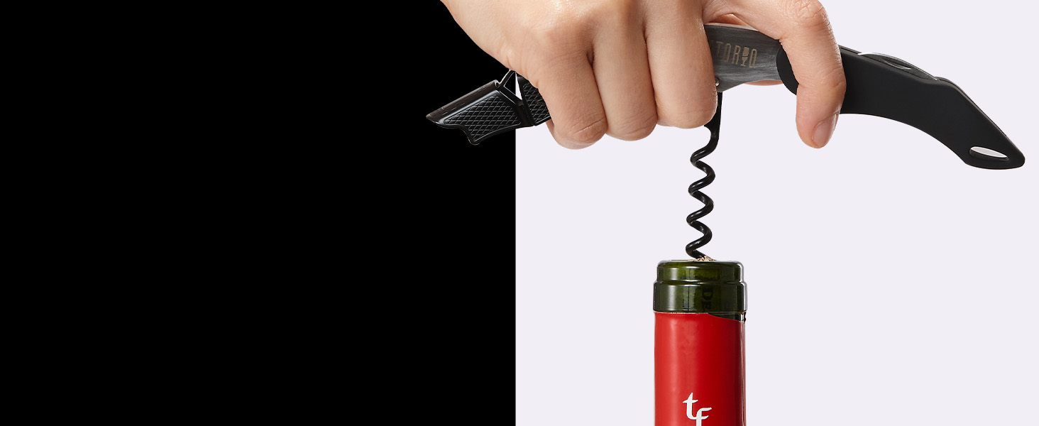 Vintorio Professional Waiters Corkscrew - Wine Key with Ergonomic Rubber Grip, Beer Bottle Opener and Foil Cutter (1 Pack)