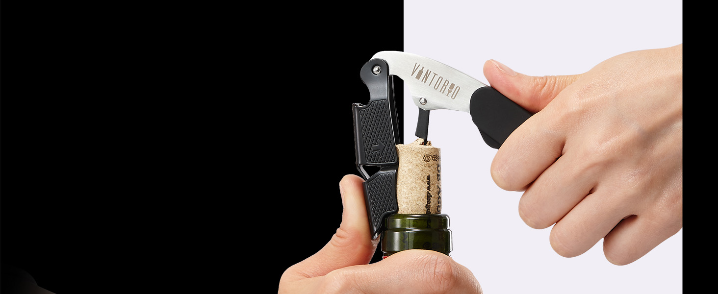 Vintorio Professional Waiters Corkscrew - Wine Key with Ergonomic Rubber Grip, Beer Bottle Opener and Foil Cutter (1 Pack)