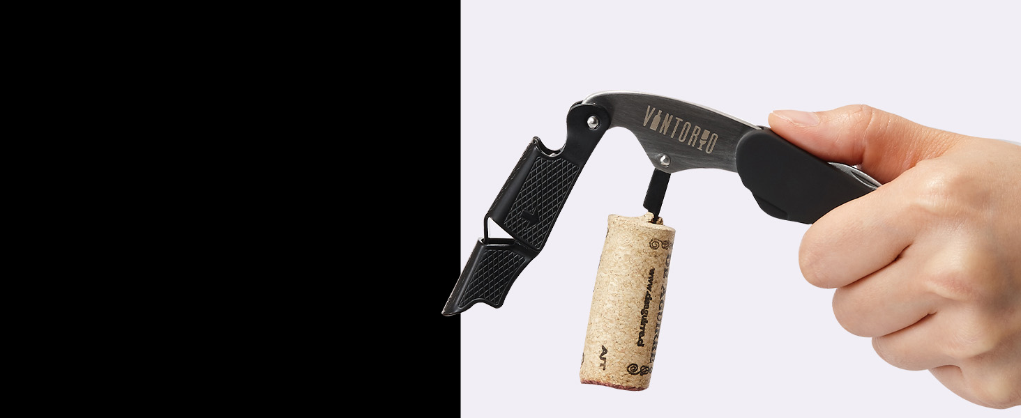 Vintorio Professional Waiters Corkscrew - Wine Key with Ergonomic Rubber Grip, Beer Bottle Opener and Foil Cutter (1 Pack)