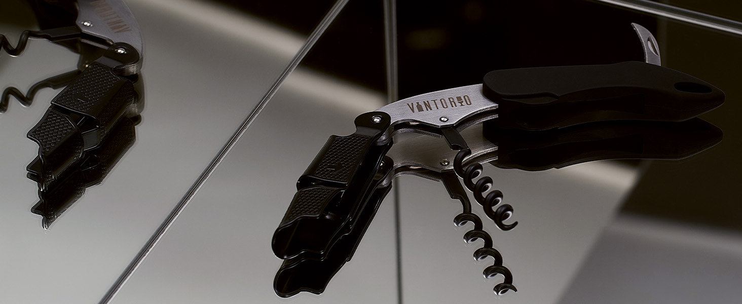 Vintorio Professional Waiters Corkscrew - Wine Key with Ergonomic Rubber Grip, Beer Bottle Opener and Foil Cutter (1 Pack)