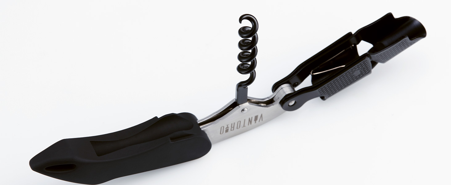 Vintorio Professional Waiters Corkscrew - Wine Key with Ergonomic Rubber Grip, Beer Bottle Opener and Foil Cutter (1 Pack)