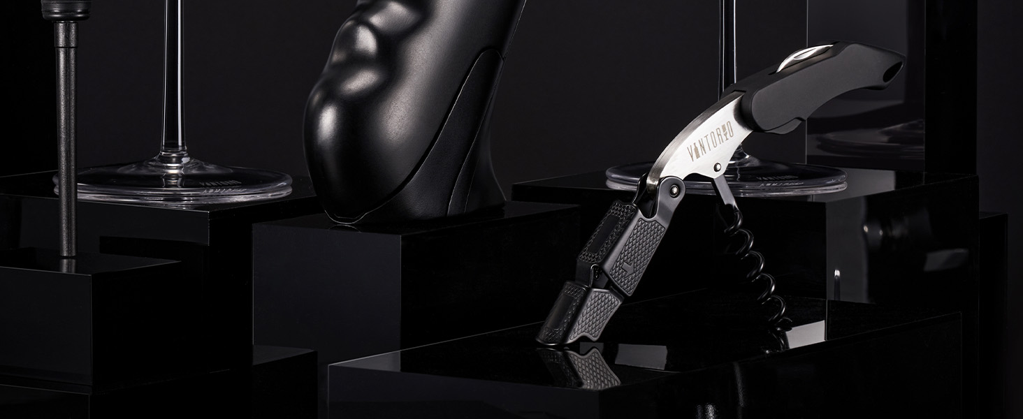 Vintorio Professional Waiters Corkscrew - Wine Key with Ergonomic Rubber Grip, Beer Bottle Opener and Foil Cutter (1 Pack)