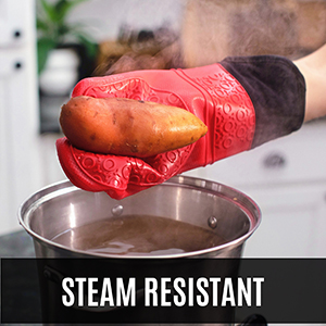 BPA-Free Silicone Oven Mitts Ultra Heat Resistant up to 500°F - Oven Mitts with Thick Cotton Liner - Long Slip Resistant Pot Holders, Flexible Oven Gloves - Black 14.7