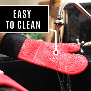 BPA-Free Silicone Oven Mitts Ultra Heat Resistant up to 500°F - Oven Mitts with Thick Cotton Liner - Long Slip Resistant Pot Holders, Flexible Oven Gloves - Black 14.7