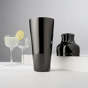 Viski Parisian Cocktail Shaker for Cold Brew Cocktails, Margarita, Espresso Martini, Contoured High Shine Polished Stainless Steel Martini Shaker, Home Bar, Bartender Gifts, 25 oz, Set of 1, Black