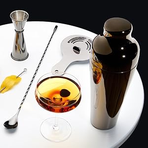 Viski Parisian Cocktail Shaker for Cold Brew Cocktails, Margarita, Espresso Martini, Contoured High Shine Polished Stainless Steel Martini Shaker, Home Bar, Bartender Gifts, 25 oz, Set of 1, Black