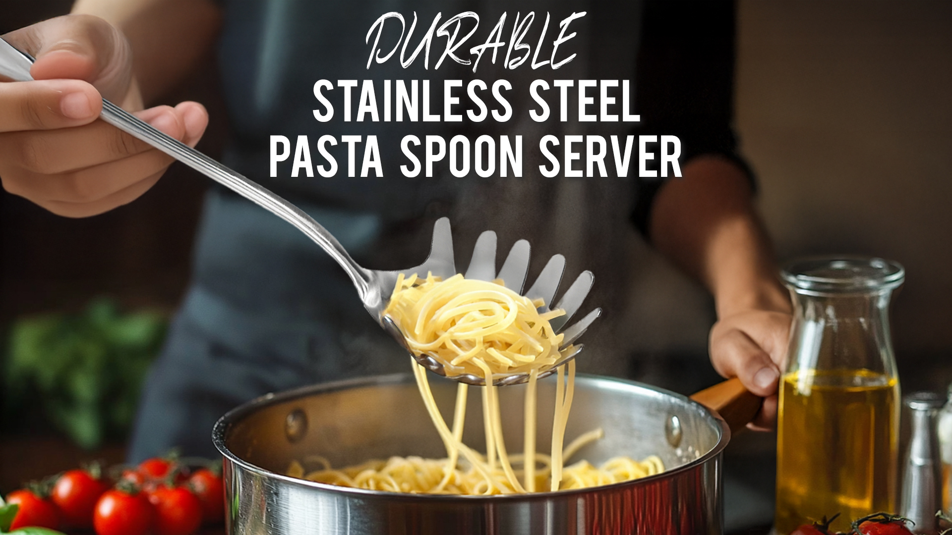 Spaghetti Server, [Rustproof, Integral Forming, Durable] Newness 304 Stainless Steel Pasta Fork with Vacuum Ergonomic Handle, Comfortable Grip Design Spaghetti Server for Kitchen, 14.33 Inches