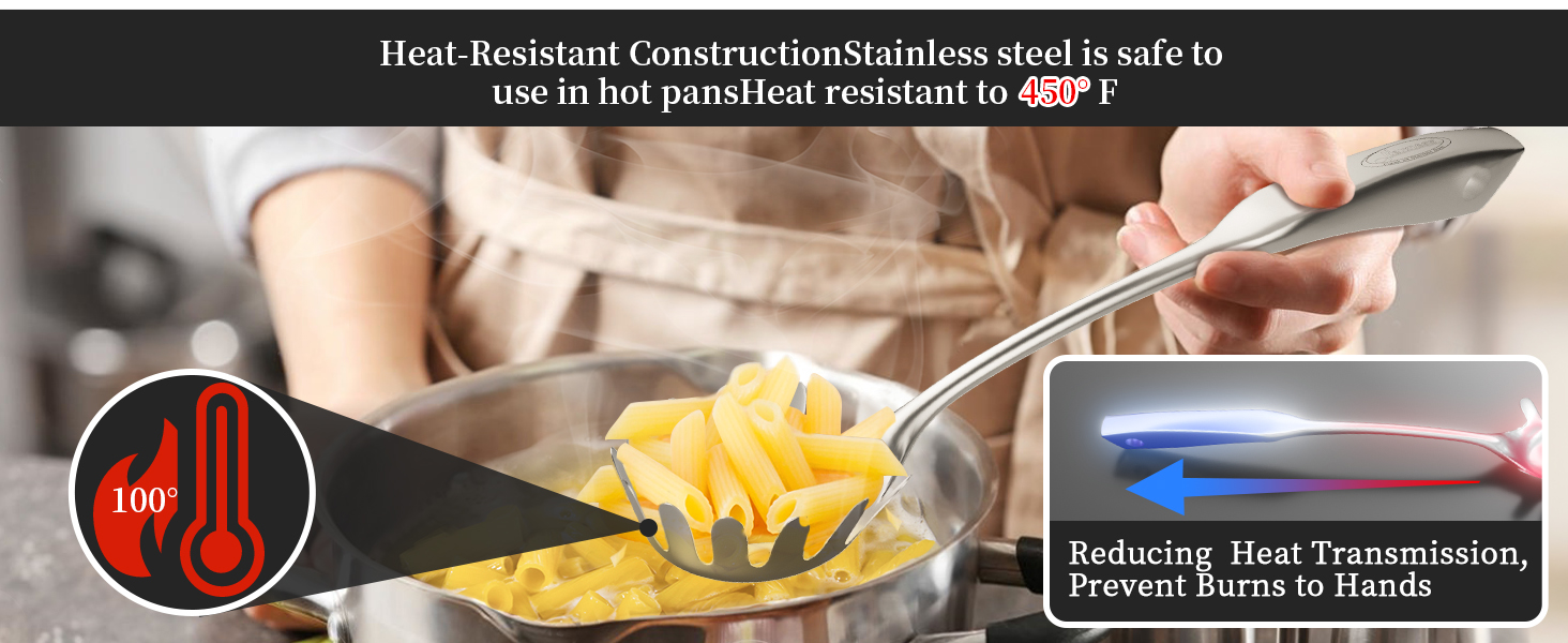 Spaghetti Server, [Rustproof, Integral Forming, Durable] Newness 304 Stainless Steel Pasta Fork with Vacuum Ergonomic Handle, Comfortable Grip Design Spaghetti Server for Kitchen, 14.33 Inches