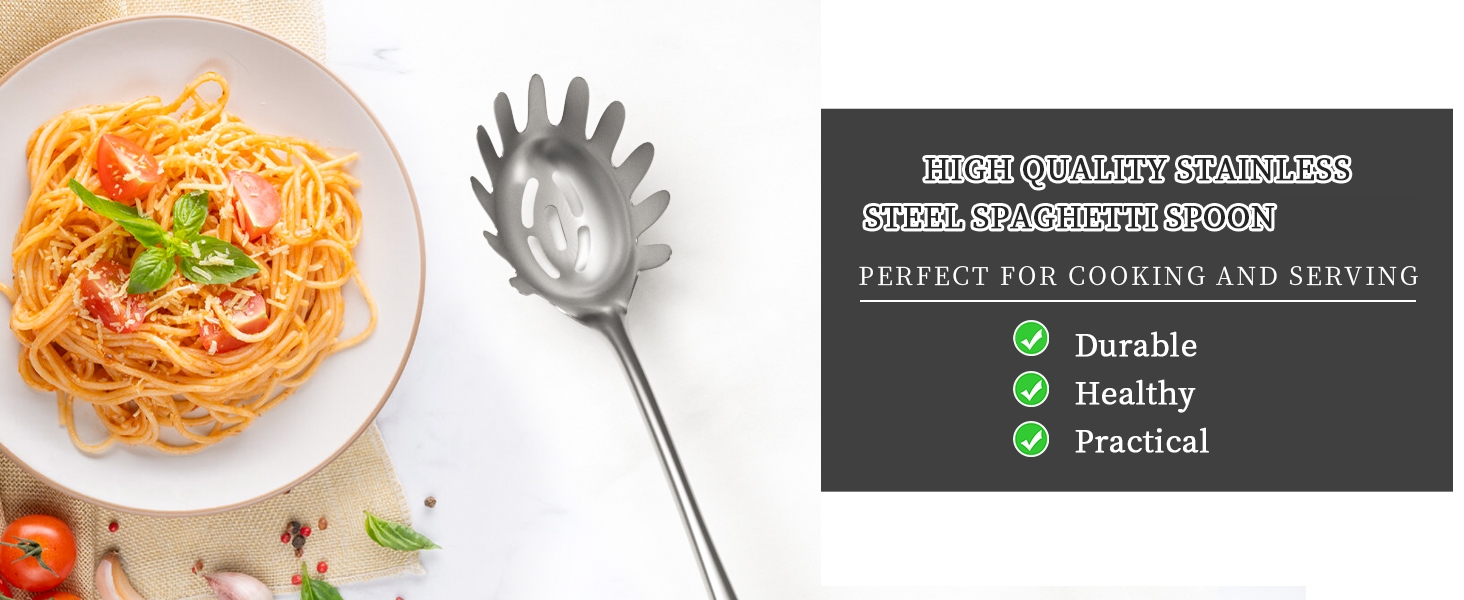 Spaghetti Server, [Rustproof, Integral Forming, Durable] Newness 304 Stainless Steel Pasta Fork with Vacuum Ergonomic Handle, Comfortable Grip Design Spaghetti Server for Kitchen, 14.33 Inches