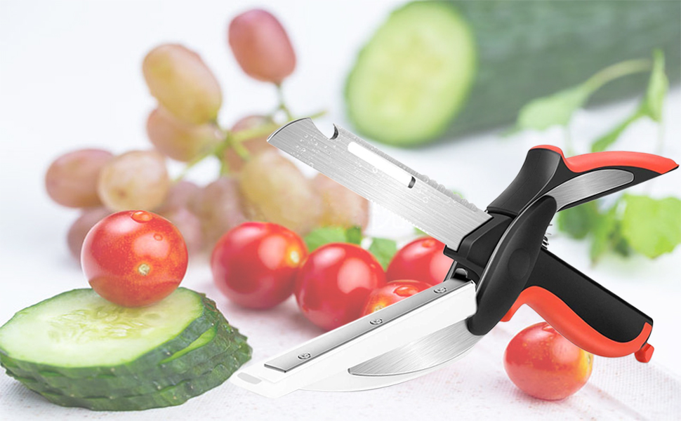 Vegetable Scissors and Food Cutter - Kitchen Shears With Cutting Board, Quick Slicer, Chopper for Meat and Vegetables