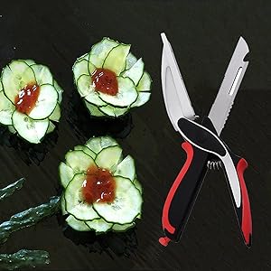 Vegetable Scissors and Food Cutter - Kitchen Shears With Cutting Board, Quick Slicer, Chopper for Meat and Vegetables