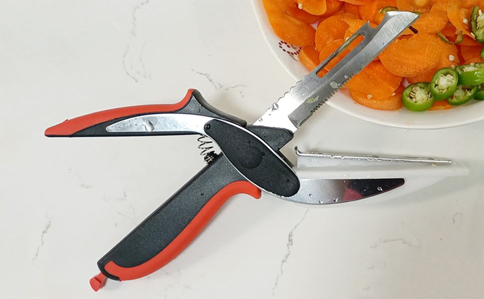 Vegetable Scissors and Food Cutter - Kitchen Shears With Cutting Board, Quick Slicer, Chopper for Meat and Vegetables