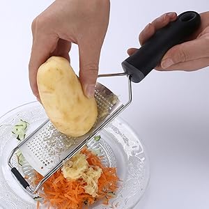 Stainless Steel Cheese Grater, Ergonomic Soft Handle Lemon Ginger Potato Zester with Plastic Cover