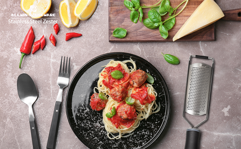 Stainless Steel Cheese Grater, Ergonomic Soft Handle Lemon Ginger Potato Zester with Plastic Cover