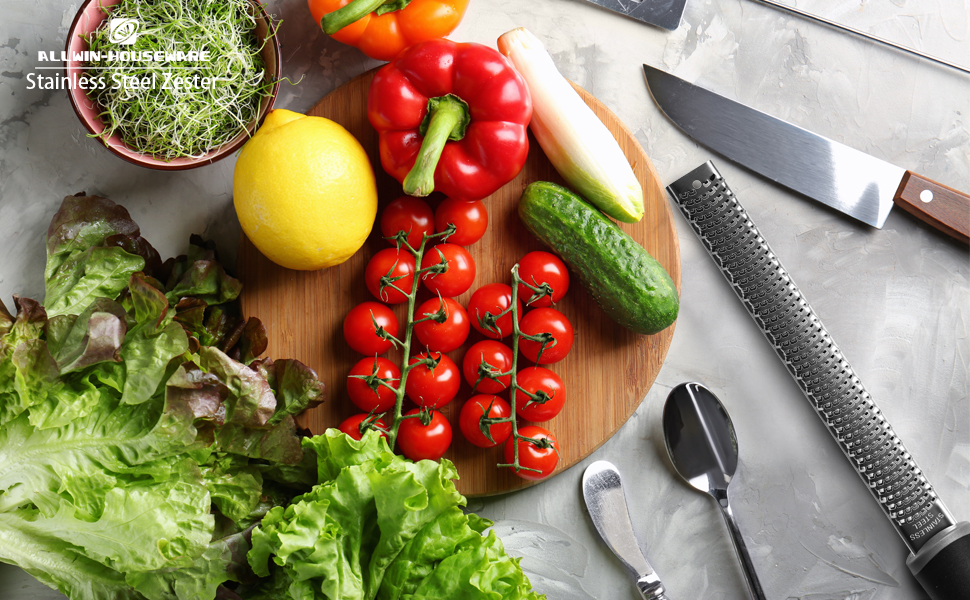 Lemon Zester, Stainless Steel Kitchen Cheese Grater, Plastic Cover Ergonomic Soft Black Handle