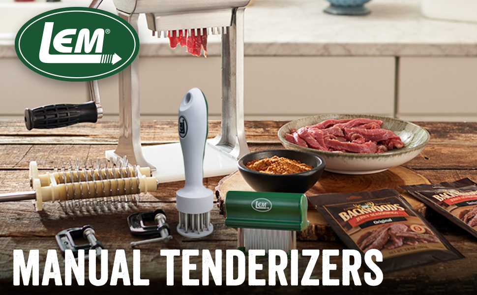 LEM Products Hand Held Tenderizer with 48 Blades, Stainless Steel and Plastic, Green