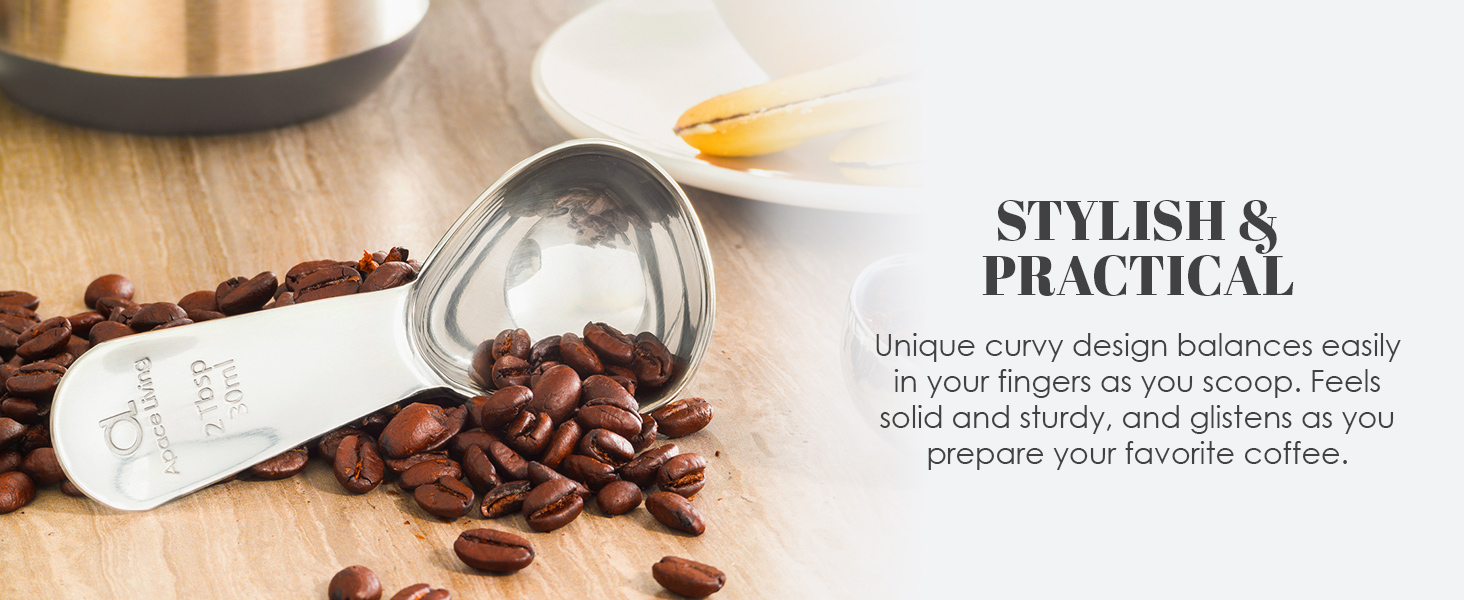 Apace Living Coffee Scoop (Set of 2) - 2 Tablespoon (2 Tbsp / 1/8 Cup / 1 oz) - The Best Stainless Steel Measuring Spoons for Coffee, Tea, and More