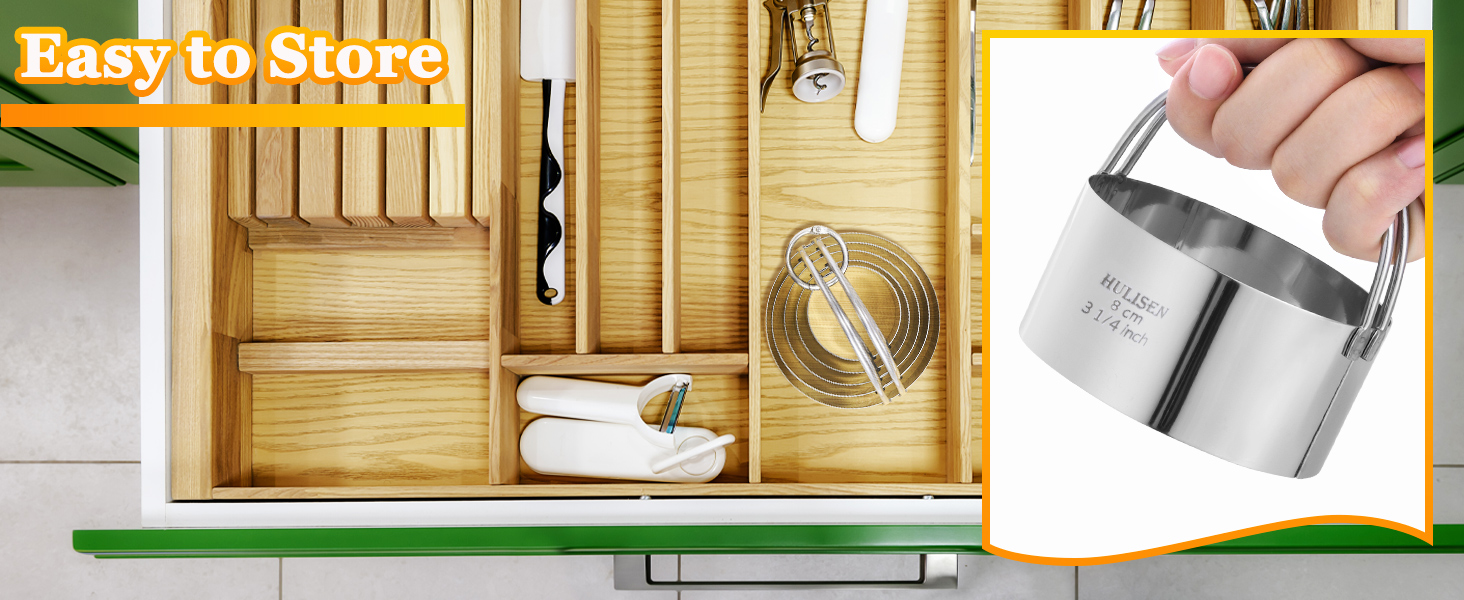 HULISEN Biscuit Cutter Set (5 Pieces/Set), Round Cookies Cutter with Handle, Professional Baking Dough Tools, Gift Package