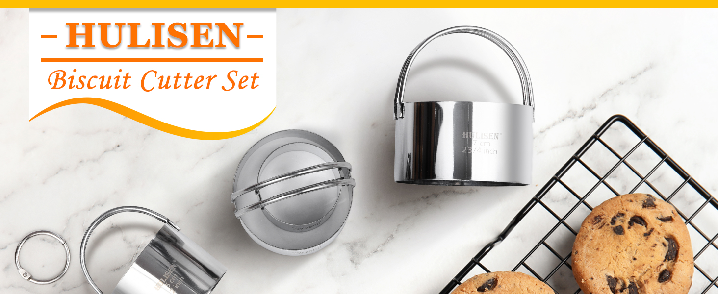 HULISEN Biscuit Cutter Set (5 Pieces/Set), Round Cookies Cutter with Handle, Professional Baking Dough Tools, Gift Package