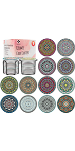 Cork Coasters for Drinks with Metal Holder - 16 Pcs Round 4 inch Drink Coaster Thick Absorbent Heat-Resistant Saucer - Used for Cold Hot Beverages Glasses Mugs Cups Plants Apartment Decor Bar Table