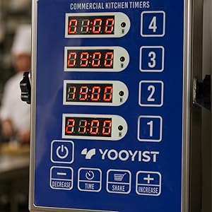 Precision Kitchen Timers for Cooking – 4 Channel Commercial Kitchen Timer Restaurant Kitchen Supplies – Stainless Steel Digital LED Chef Cooking Timer – Reminder Function, Loud Alarm, Blue