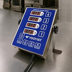 Precision Kitchen Timers for Cooking – 4 Channel Commercial Kitchen Timer Restaurant Kitchen Supplies – Stainless Steel Digital LED Chef Cooking Timer – Reminder Function, Loud Alarm, Blue