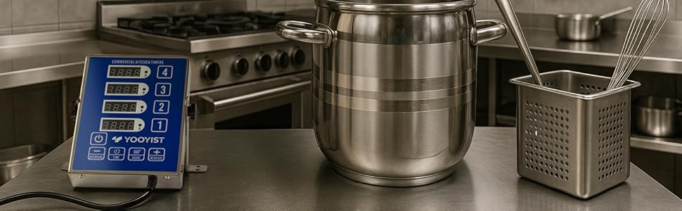 Precision Kitchen Timers for Cooking – 4 Channel Commercial Kitchen Timer Restaurant Kitchen Supplies – Stainless Steel Digital LED Chef Cooking Timer – Reminder Function, Loud Alarm, Blue