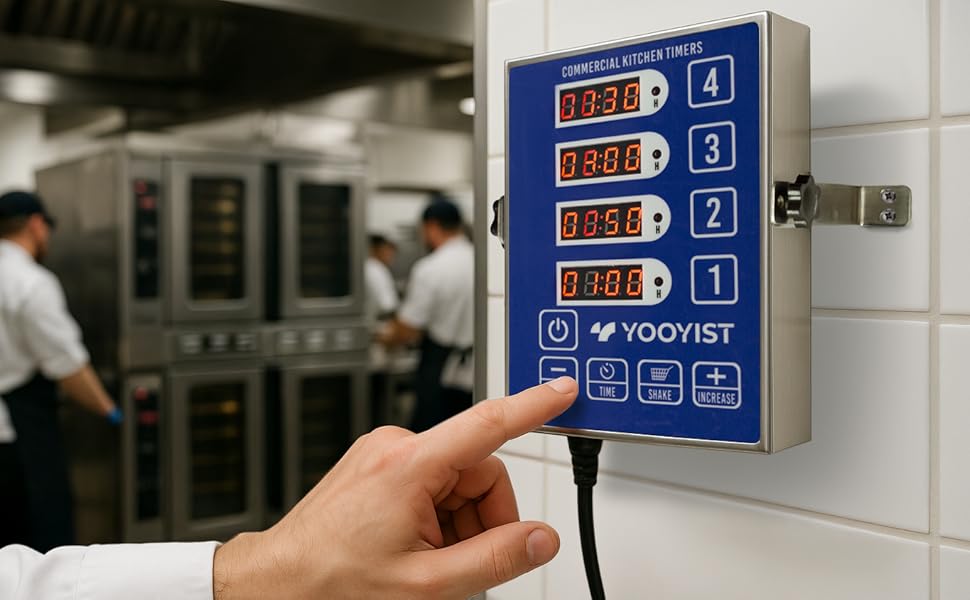 Precision Kitchen Timers for Cooking – 4 Channel Commercial Kitchen Timer Restaurant Kitchen Supplies – Stainless Steel Digital LED Chef Cooking Timer – Reminder Function, Loud Alarm, Blue