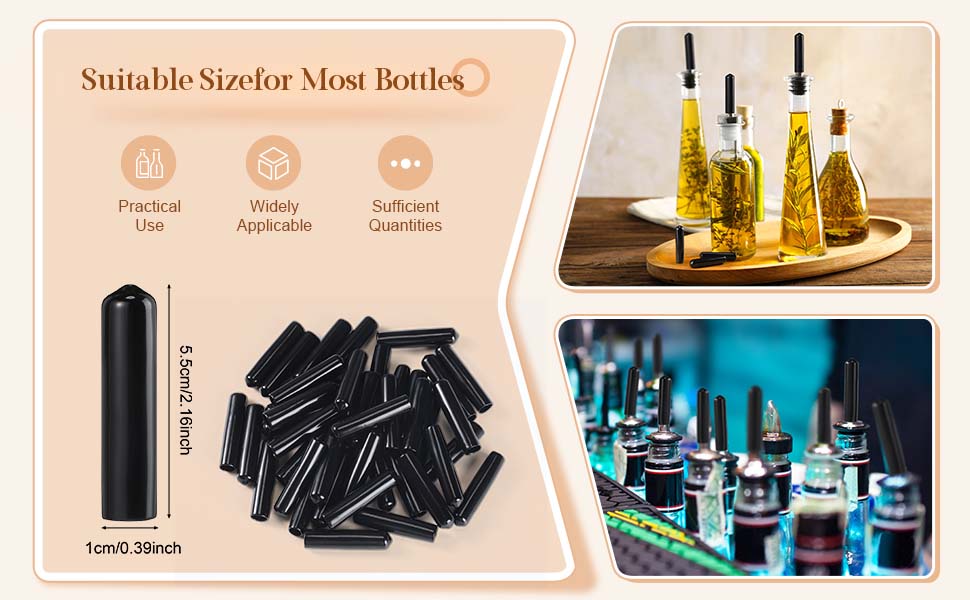 EBOOT 48 Pack Black Rubber Pourer Cap Liquor Bottle Pourer Cover Dispenser Spout Dust Covers