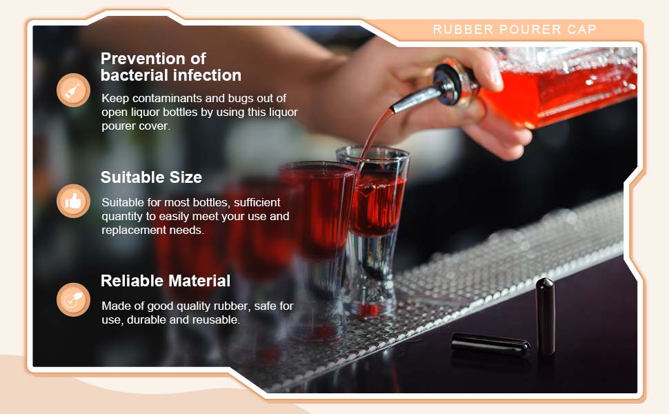 EBOOT 48 Pack Black Rubber Pourer Cap Liquor Bottle Pourer Cover Dispenser Spout Dust Covers