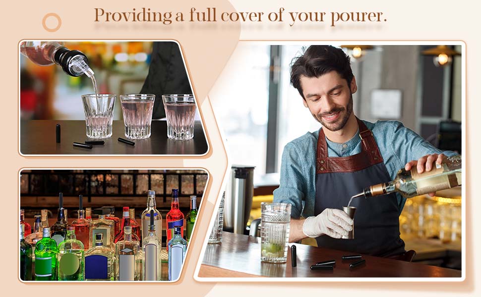 EBOOT 48 Pack Black Rubber Pourer Cap Liquor Bottle Pourer Cover Dispenser Spout Dust Covers