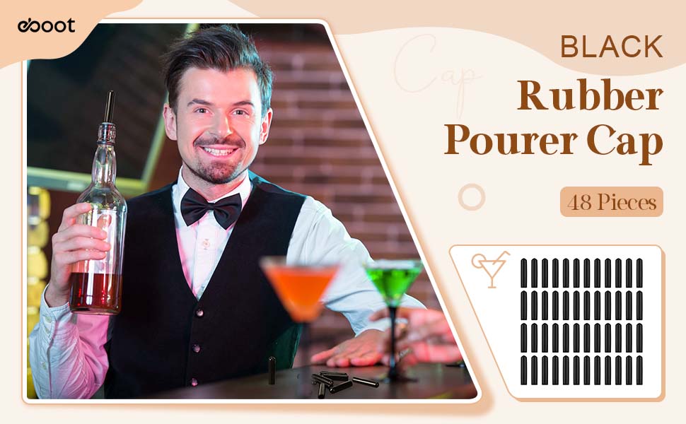 EBOOT 48 Pack Black Rubber Pourer Cap Liquor Bottle Pourer Cover Dispenser Spout Dust Covers